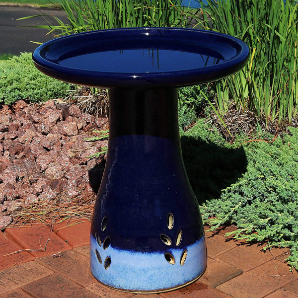 Zuri Classic Outdoor Ceramic Bird Bath HighFired, HandPainted, UV